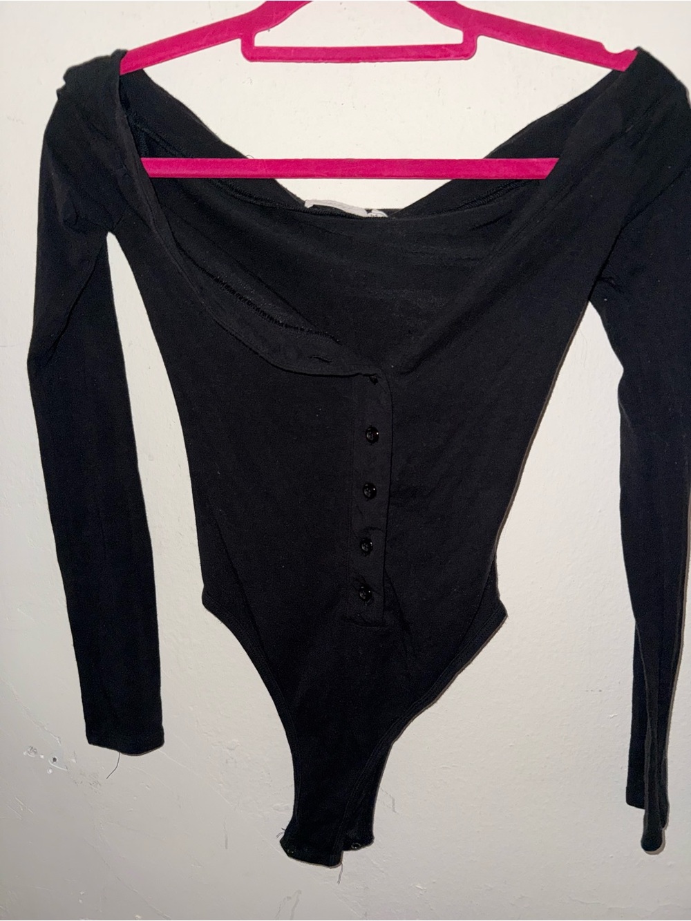 The Line by K Black Long Sleeve Off-Shoulder Bodysuit